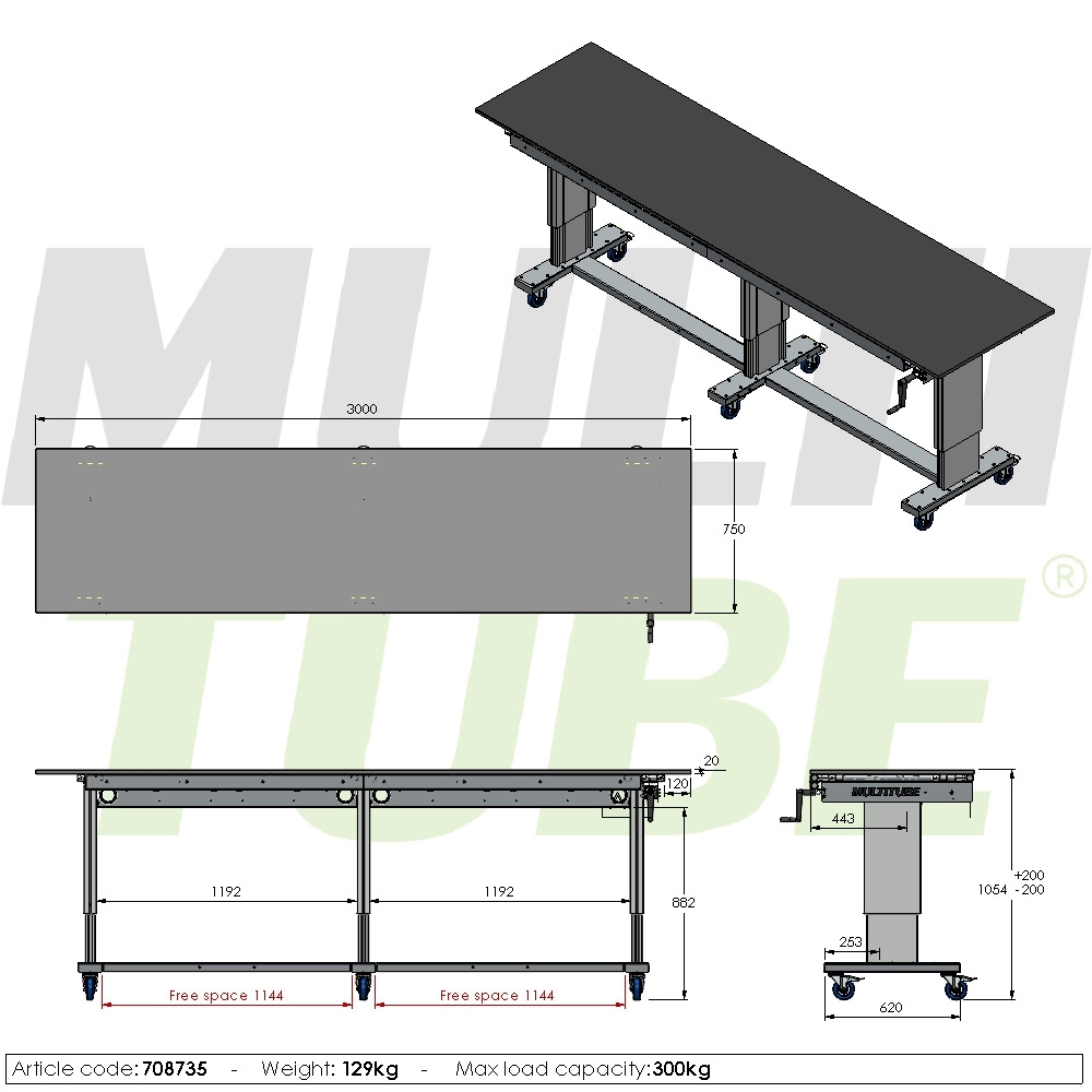 Manueel verstelbare inpaktafel | 708735