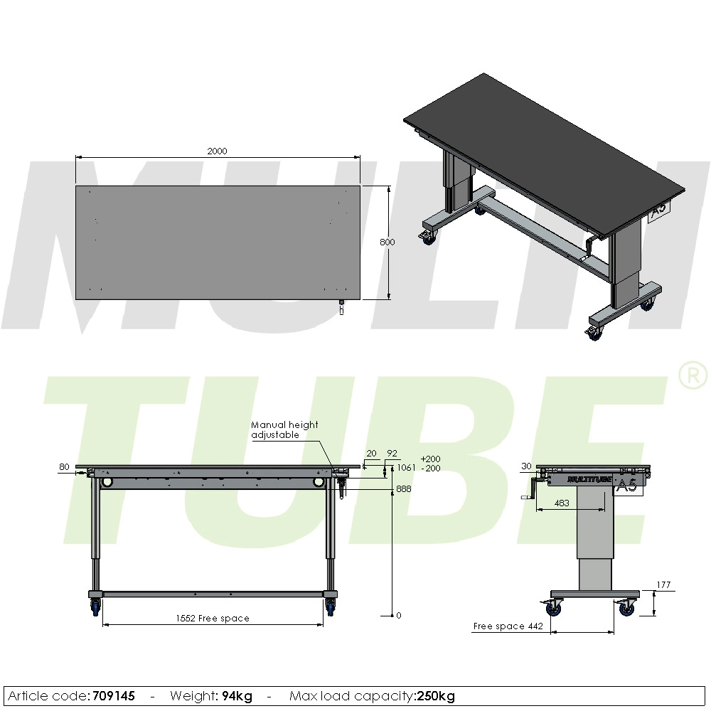 Mobiele verstelbare werktafel | 709145