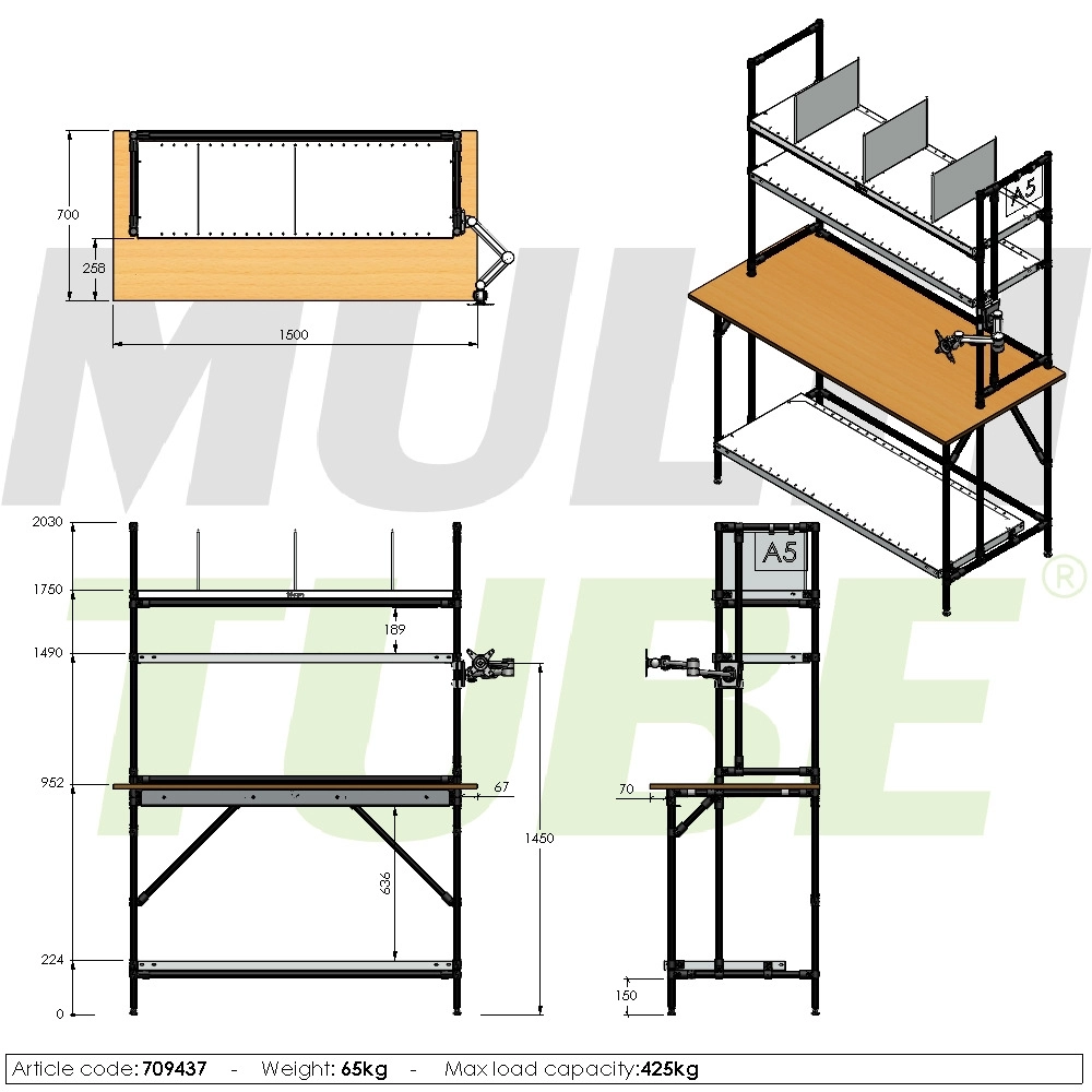 Stół do pakowania z drewnianym blatem | 709437