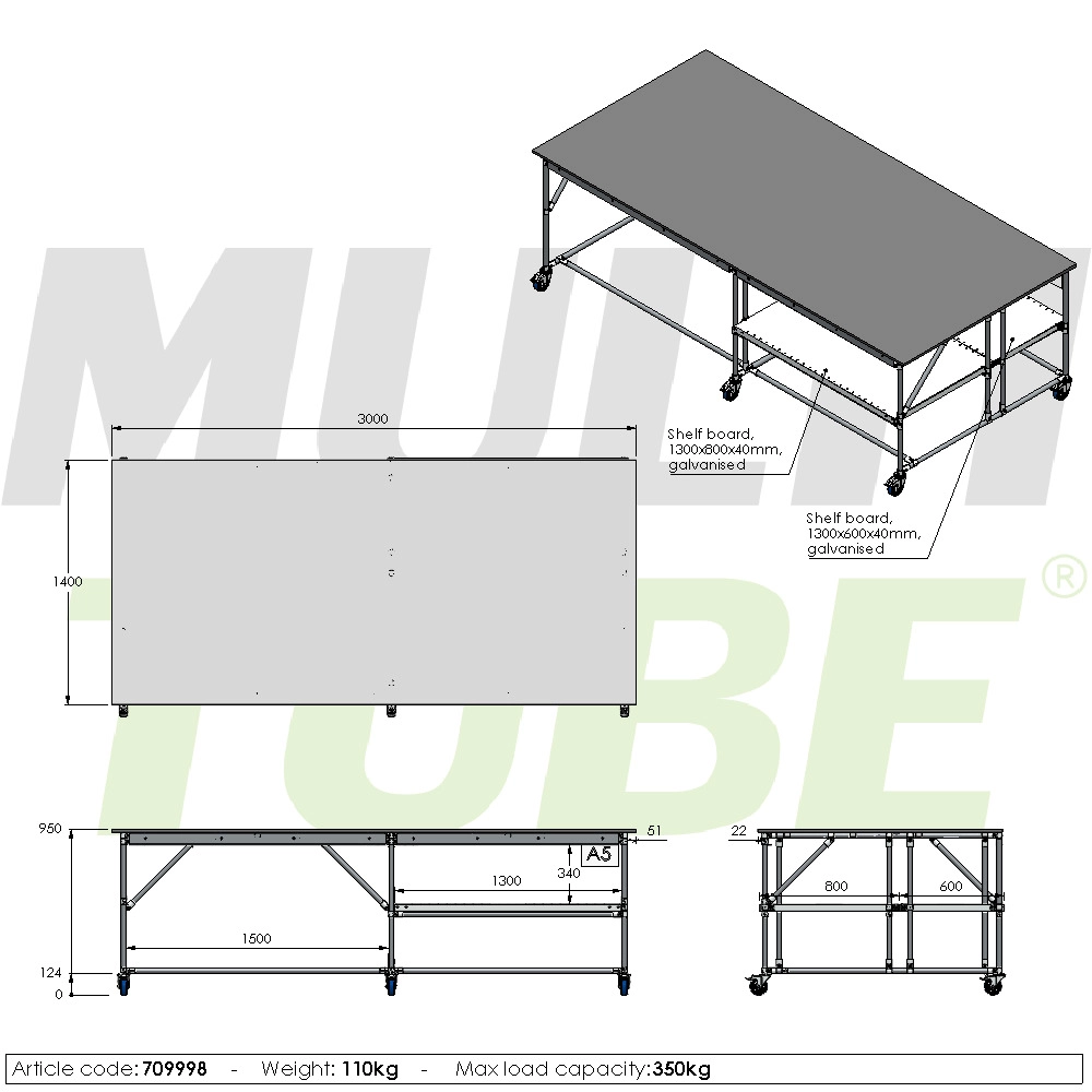 Płaski stół roboczy mobilny | 709998