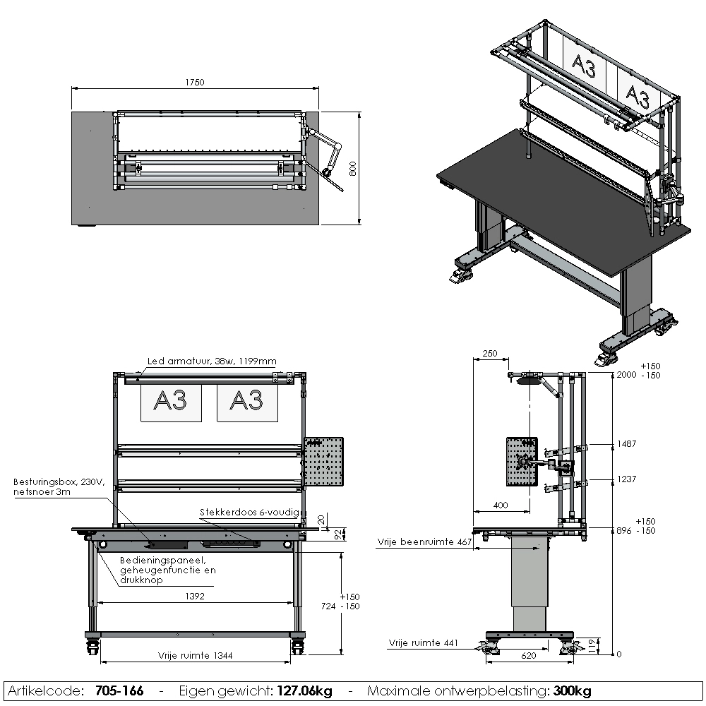 Regulowany stół roboczy | 705-166