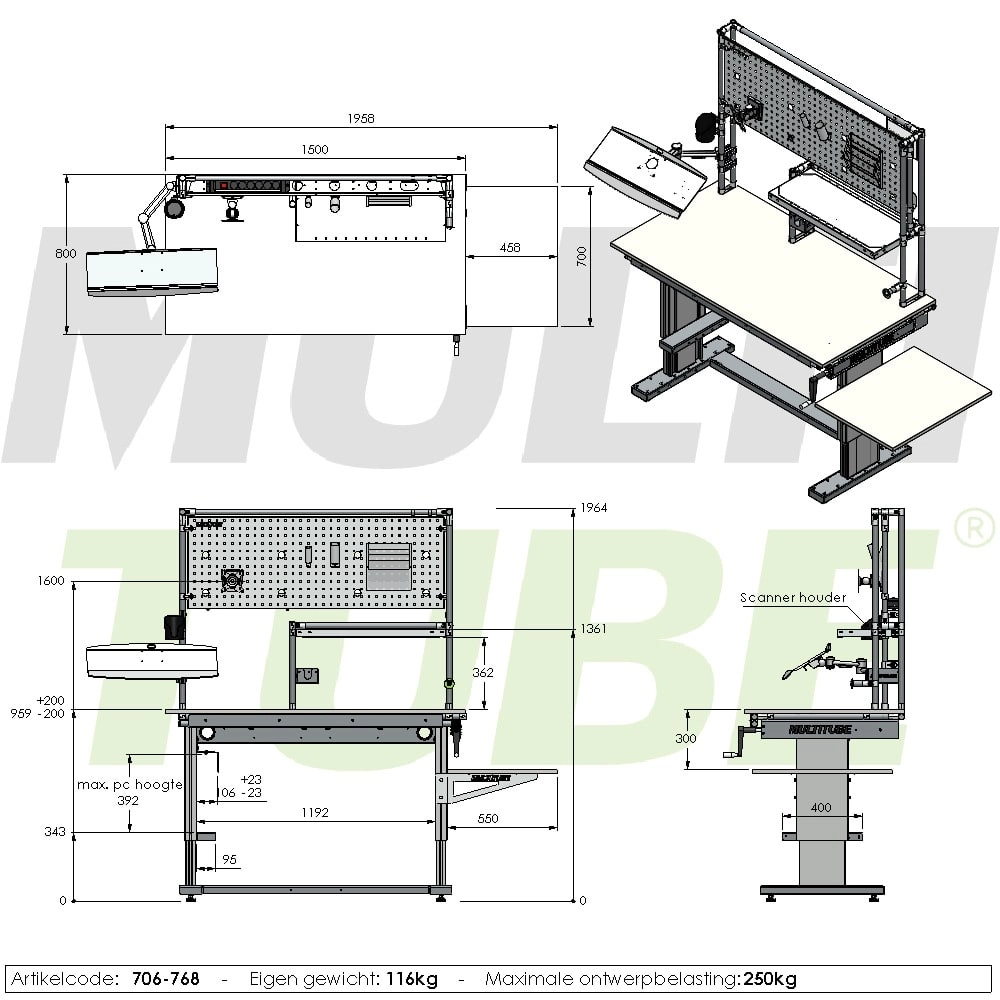 Manueel verstelbare werktafel | 706-768