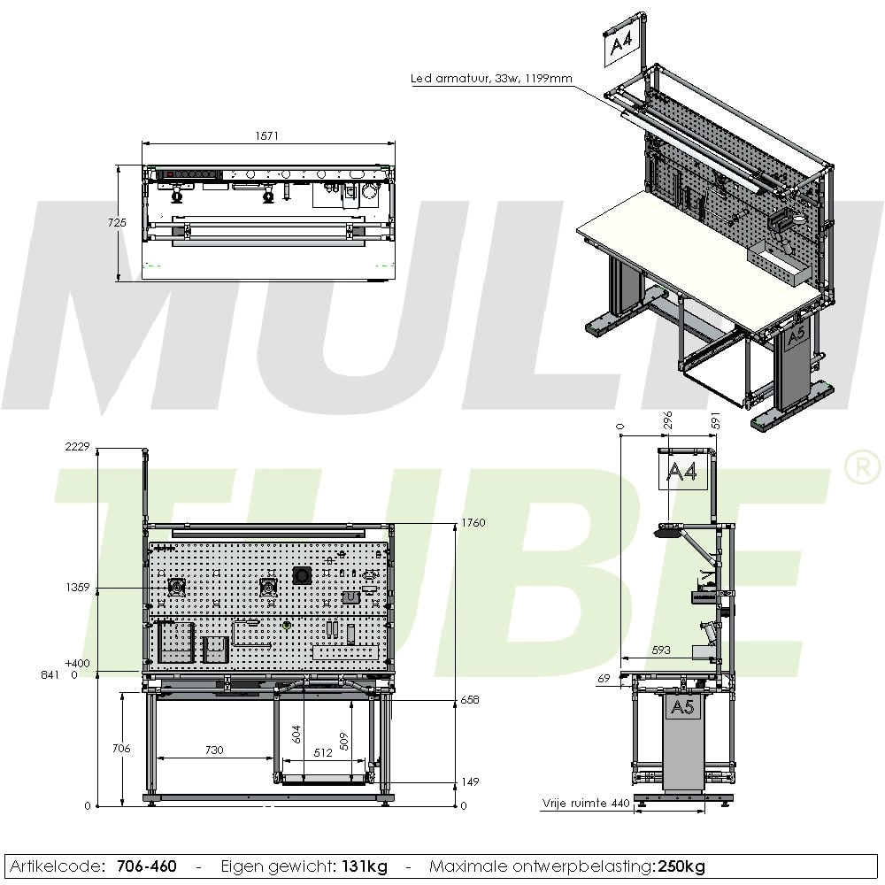 Electrically adjustable workbench | 706-460