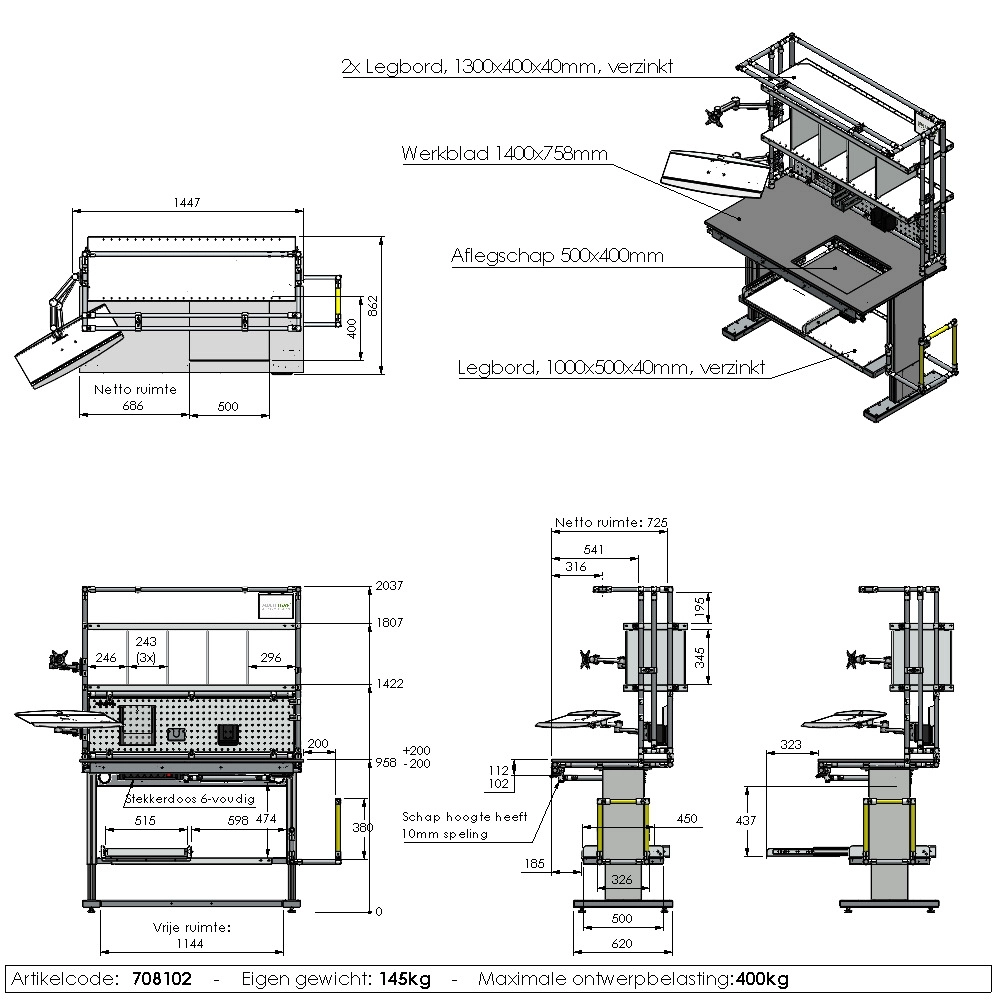 Verstelbare inpaktafel | 708102