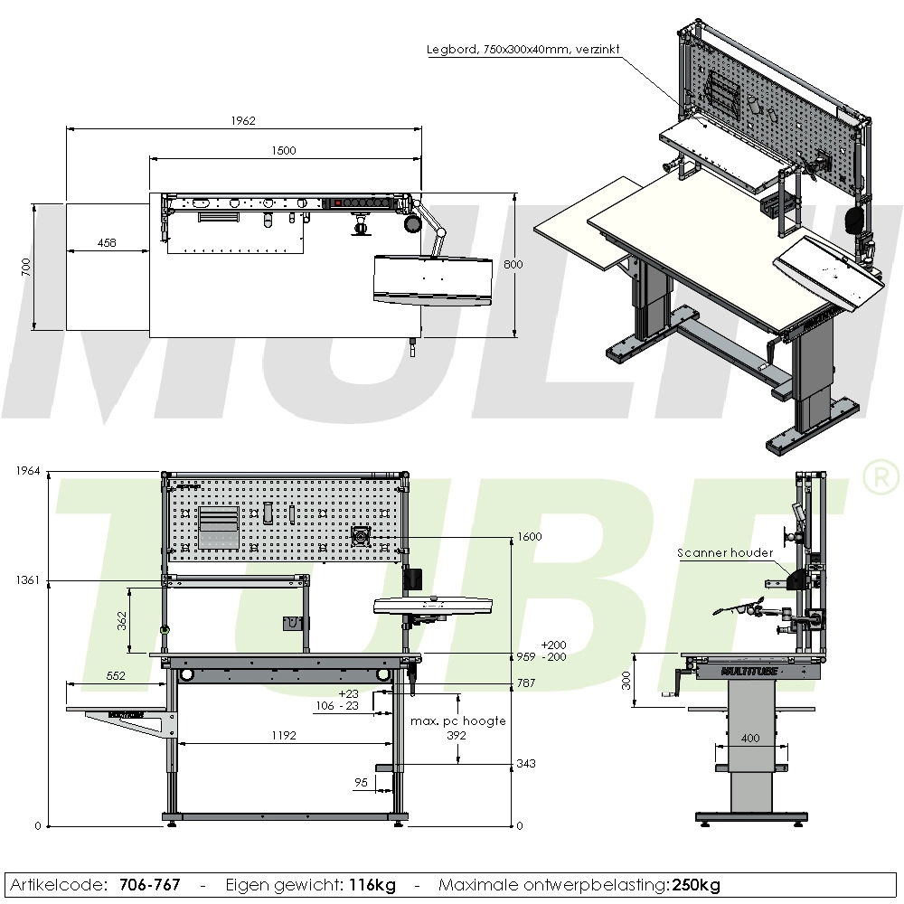 Manueel verstelbaar werkstation | 706-767