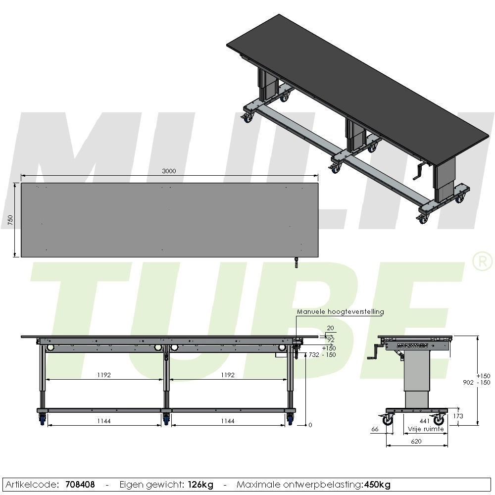Manueel verstelbare werktafel | 708408