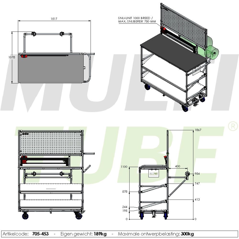 wózek pakujący z zespołem tnącym | 705-453